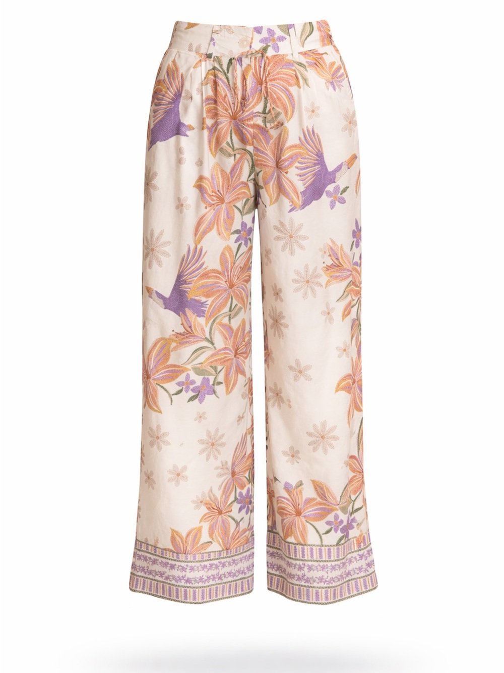 Z & L Europe Floral Wide-Leg Satin Pants - Pink & Purple